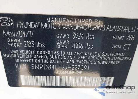 2018 Hyundai Elantra Sel from USA, damaged, VIN 5NPD84LF3JH227091